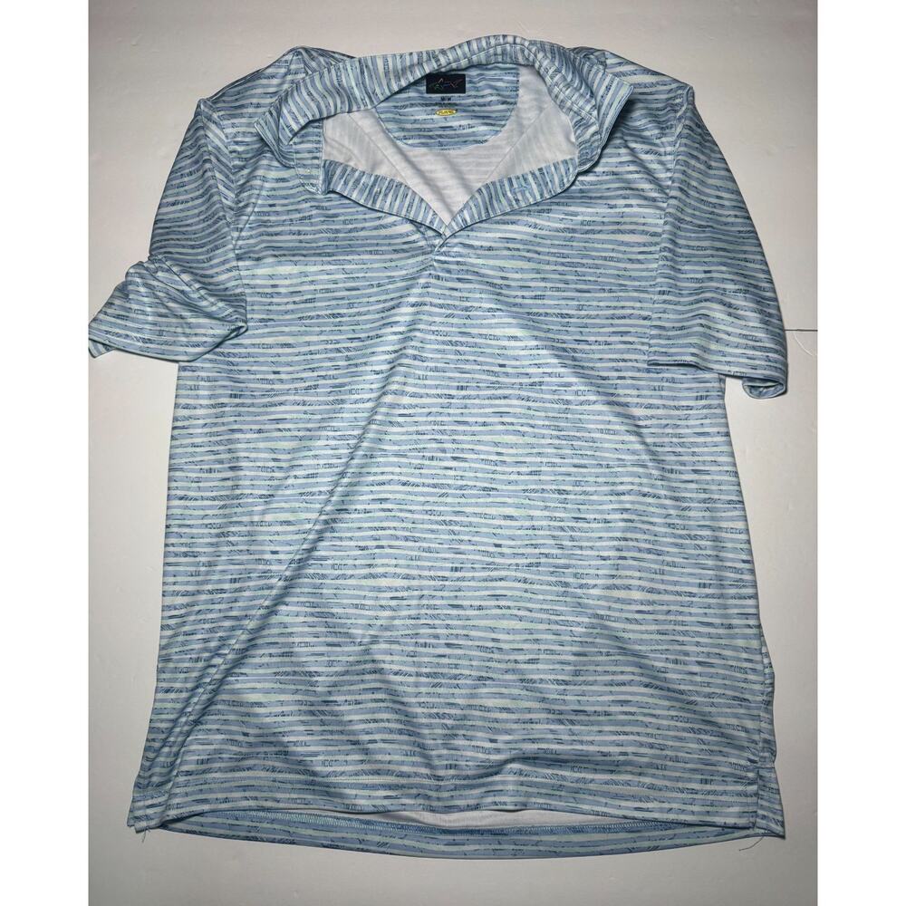 Greg Norman Play Dry Golf Polo Shirt Men Medium Blue Striped Performance Stretch